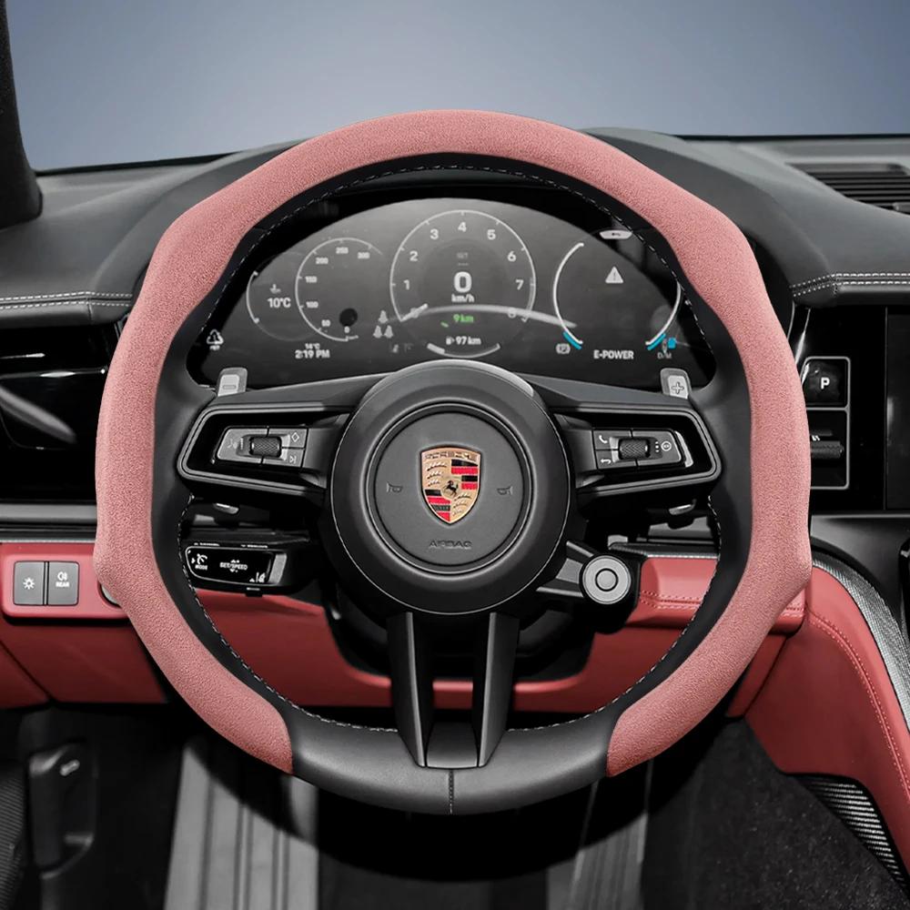 Подходит для Porsche, Премиальная замшевая накладка на руль с кнопками, Нескользящая, Прочная, для Cayenne 996 Macan 957 Volante Boxster 986