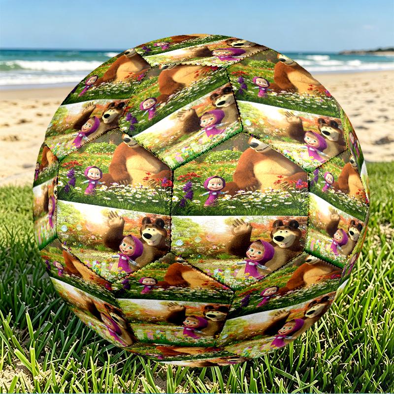 Masha and The Bear Print Size 5 Soccer Ball, PU Wear Resistant Football for Match Training and Daily Practice, Birthday Gift for Soccer Fans