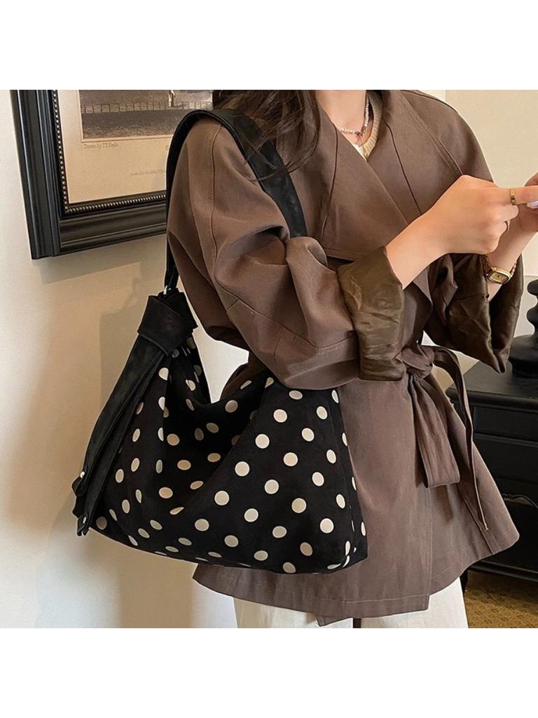 Hobo Bag Women PU Black Polka Dot Daily Commute