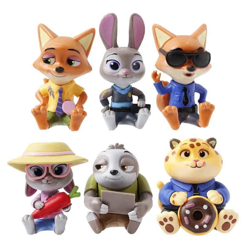 6Pcs Large 10.5cm Cartoon Animal Figures Set With Base, Cute Rabbit Fox Policeman Action Figurine, Kids Birthday Gift Desk Decor