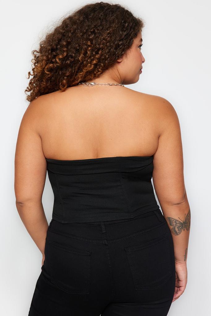 Women's Fashion New Plus Big Size Blouse Black Strapless Knitted Blouse