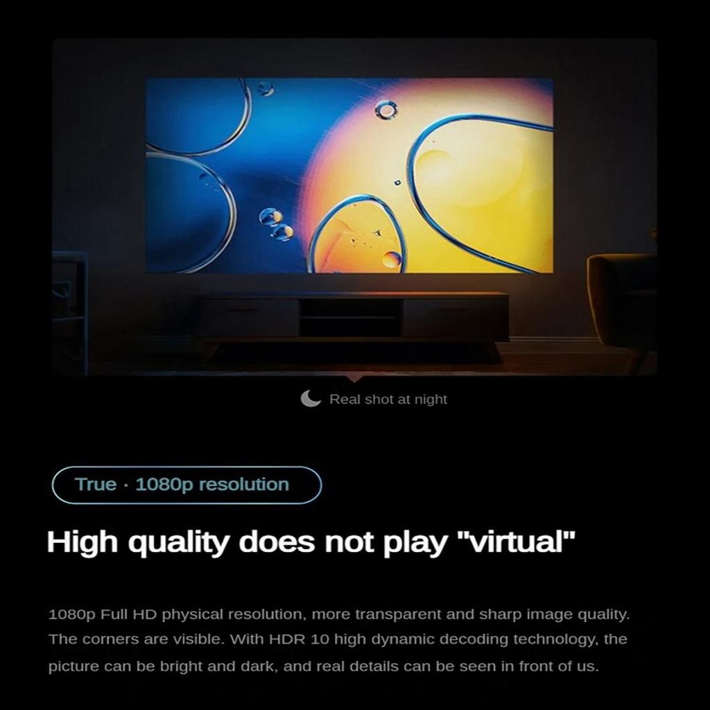 Восстановленный проектор Lenovo Xiaoxin 100, 1080P 700 ANSI люмен 2 ГБ+16 ГБ WiFi 6 Bluetooth 5.0 Автофокус Коррекция трапецеидальных искажений - Черный