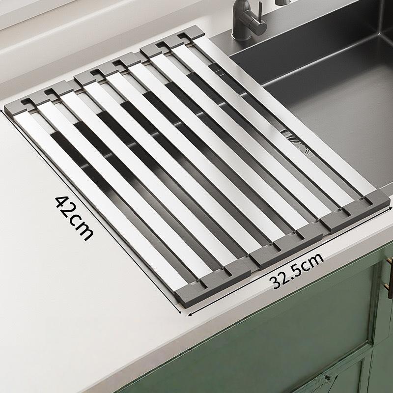 304 Stainless Steel Kitchen Sink Drain Rack Sink Dish Rack Dish Rack Foldable Telescopic Drain Basket Dish Organizer Dries Fast