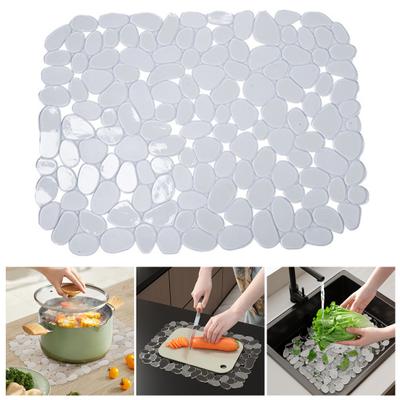 Коврик для раковины с галькой, противоскользящий дренаж, защита от засорения посуды и стеклянной посуды, защита для седла для раковины, коврик для кухонной раковины