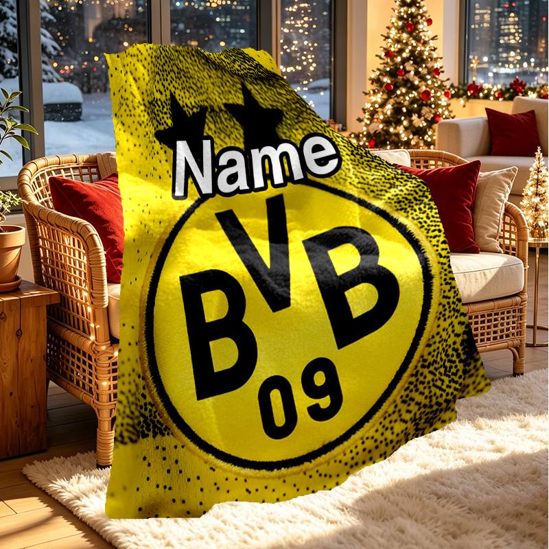 Custom Name Personalized Borussia Dortmund Print Blanket, Home Decor, Bedroom, Sofa, Camping, Couch, Gifts for Birthday Christmas