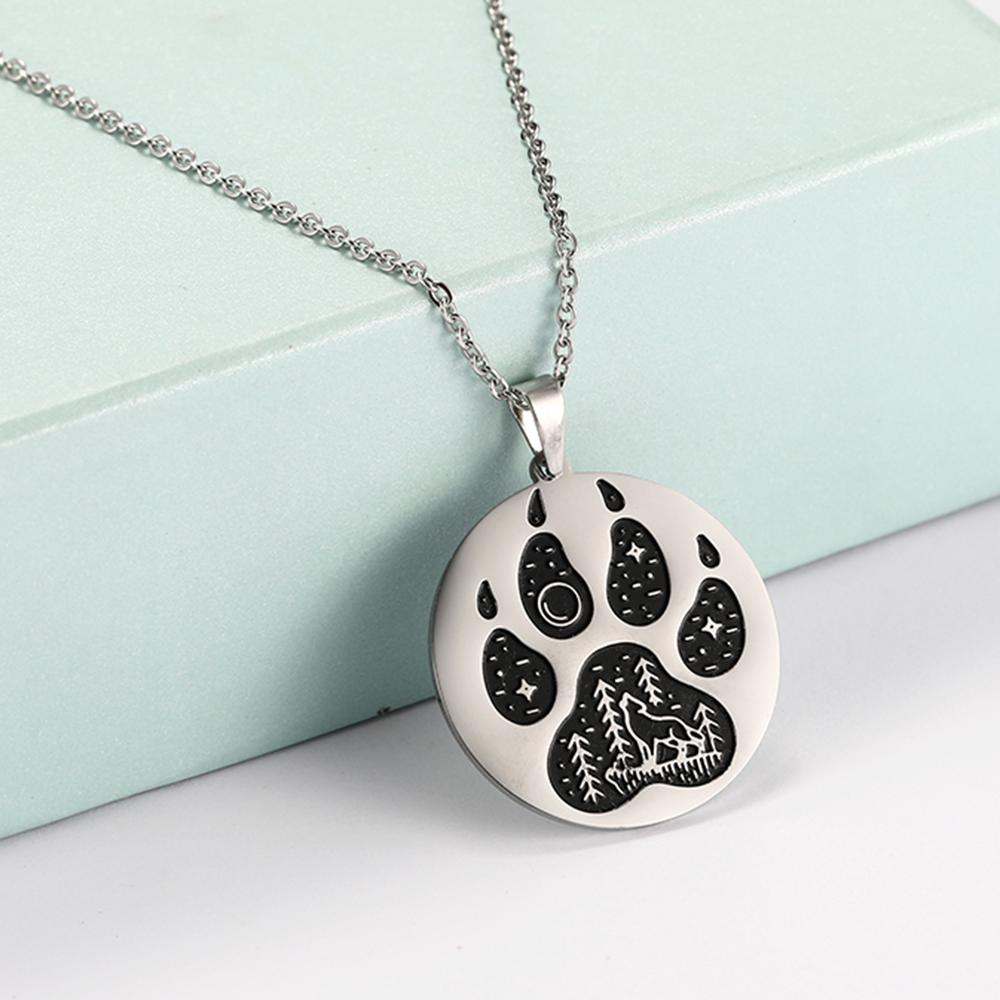 COOLTIME Animal Dog Wolf Cat Claw Paw Pendant Necklace for Women Men Stainless Steel Choker Necklaces Couple Jewelry Birthday