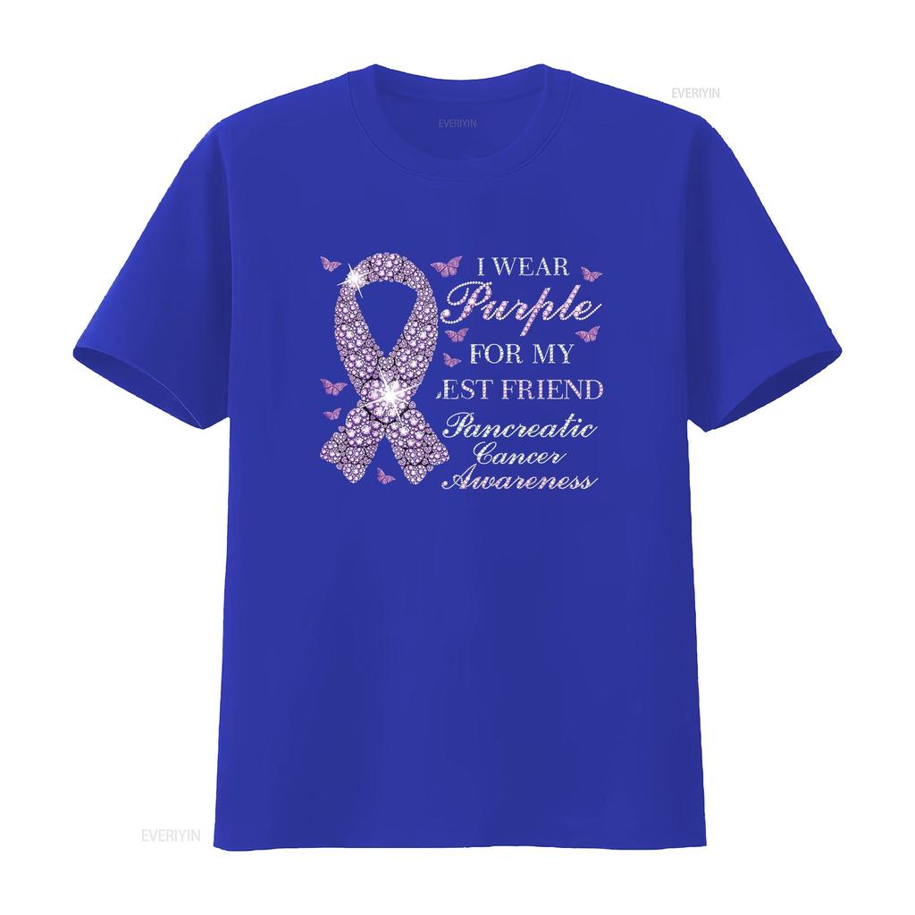Женская футболка I Wear Purple For My Best Friend Pancreatic Cancer Awareness Черная 2XL Винтажная стирка Уличный стиль Дышащая