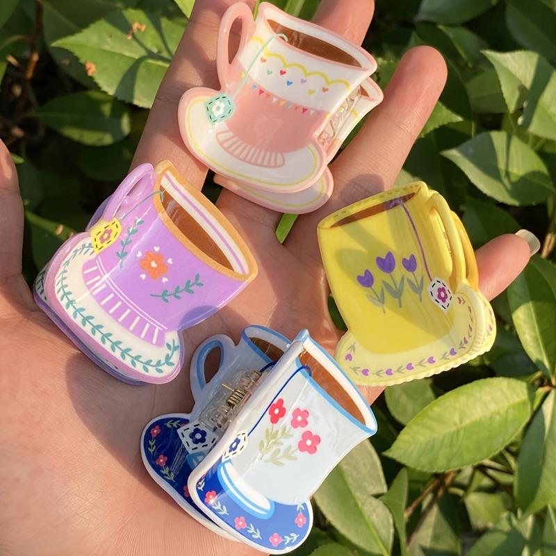 Floral Print Coffee Cup Hair Claw Small Hair Clip Hair Additions Ponytail Clip Shark Clip Additions Holiday Gift
