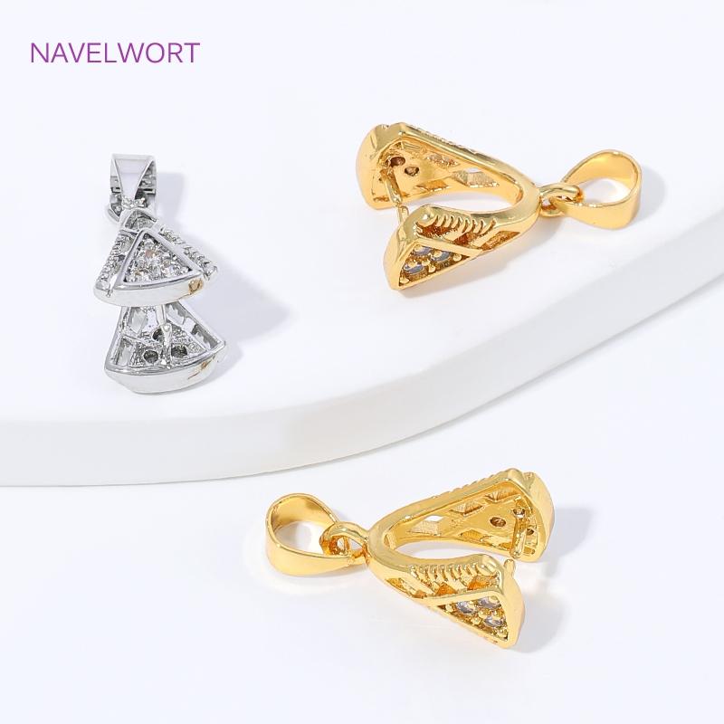 18K Gold Plated Brass Pendant Pinch Bail For Jewelry Making,With Zircon Bail Holder For Pendant,DIY Necklace Accessories