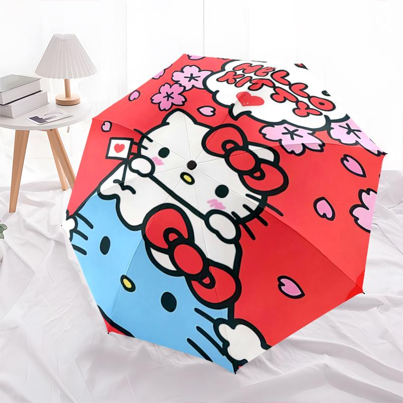 1pc Hello Kitty Cherry Blossom Automatic Folding Umbrella - Portable 3-Fold Design with Iron Frame, Perfect for Outdoor Use, Festive Gifts, Travel, Da