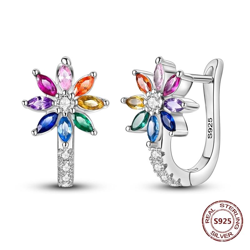 Purple Zircon Hoop Earrings 925 Silver U-shaped Liquid Metal Love Heart Fashion Earrings For Women Jewelry