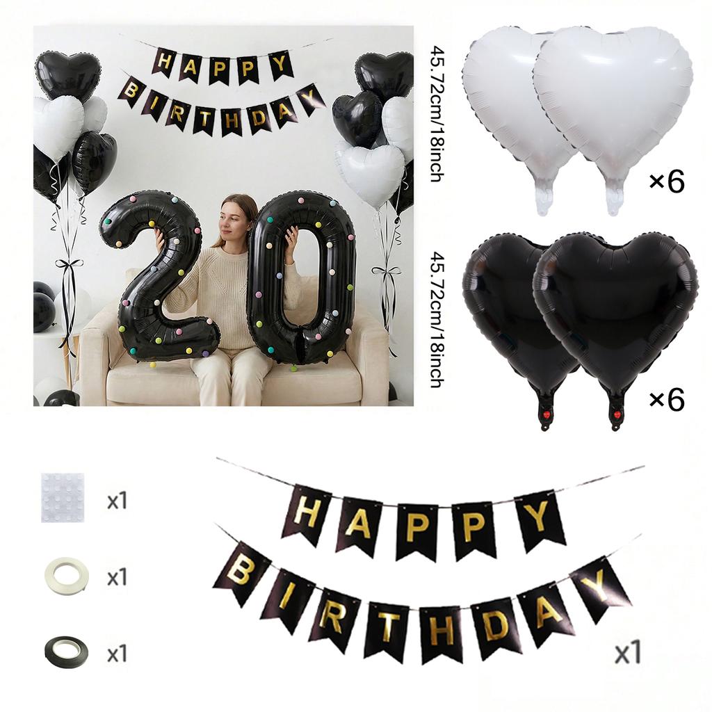 32 inch black digital balloon set 0-9 with colored felt ball decoration for decorating birthday parties and anniversaries