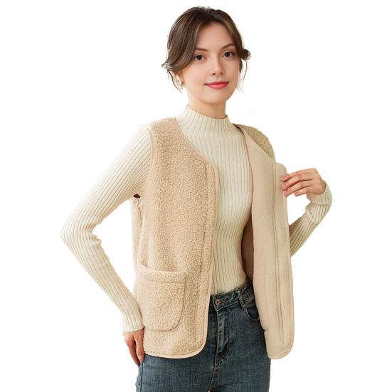 Пушистый флисовый жилет шерпа для женщин Теплая куртка без рукавов Уютная жилетка на молнии с карманами Осенне-зимняя верхняя одежда