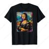 Abstract Graffiti Art Leonardo Da Vinci Art Mona Lisa T-Shirt Casual O-Neck Cotton Short Sleeve High Quality Cotton Shirt