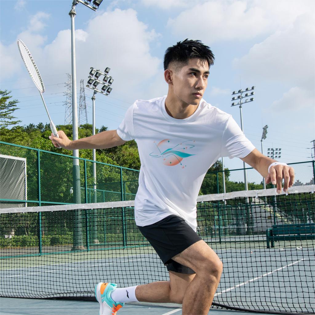Футболка унисекс с коротким рукавом и принтом логотипа серии Li Ning Ping Pong Elite, быстросохнущая, стандартная белая ATST029-1