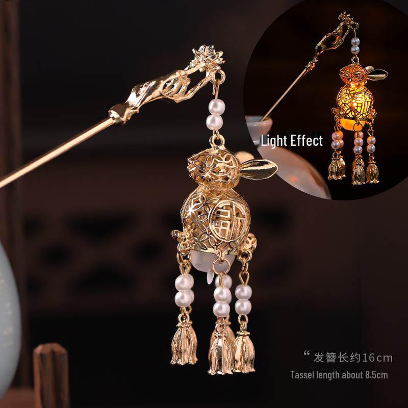 Заколка-фонарик со светящейся кисточкой для фестиваля середины осени — аксессуар для пучка в стиле дворца Западного озера