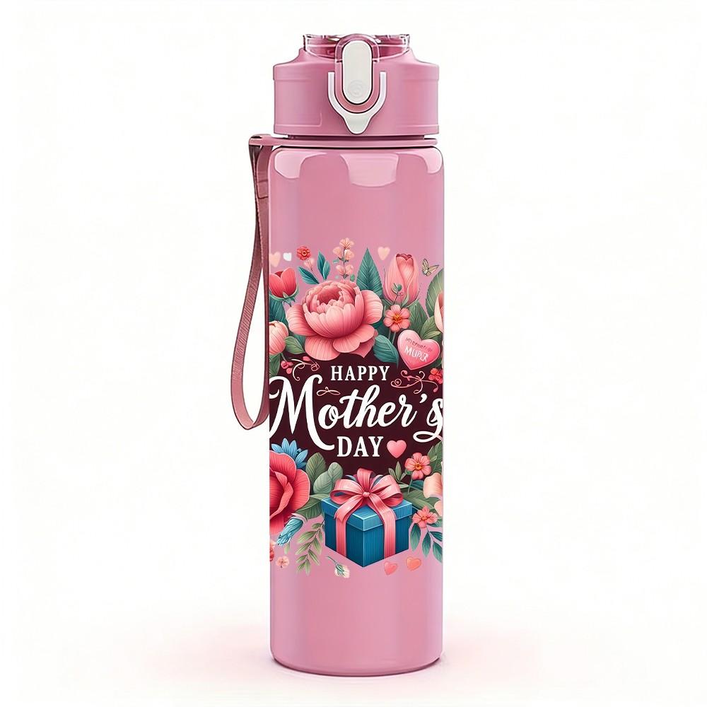 1PC Retro Floral Bouquet 750ml Color Plastic Sports Water Bottle Leakproof Flip Straw Lid Suitable for Sports Office Home Use