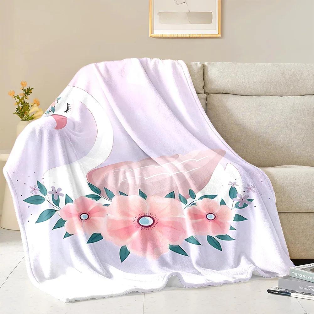Warm and Comfortable Swan Soft Blanket Sofa Bed Cover Four Season Soft Fluffy Quilt Blanket Flannel Throw for Outdoor LeisureNap