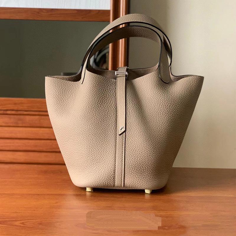 Новая женская сумка из натуральной кожи с корзиной для овощей и кожзаменителем Togo Leather Lychee Pattern Bucket Bag Bag