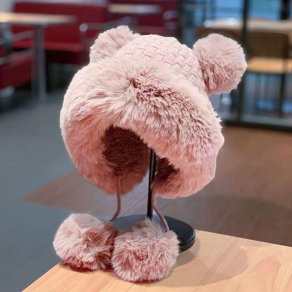 Утепленная зимняя шапка Каваи Шапка-ушанка Бархатная плюшевая шапка для женщин