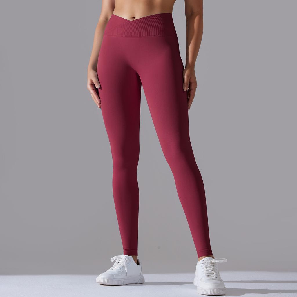 Seamless Tight Yoga Pants For Women, Crossed High Waisted Peach Hip Lifting Sports Pants, Breathable Quick Drying Fitness Pants For Women