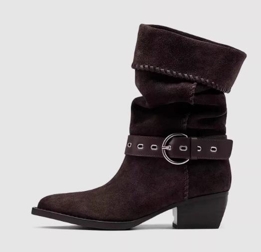 Ботинки-чулки с широким голенищем, с отворотом, два способа носки, остроносые ковбойские ботинки в западном стиле, летние ботинки, женские универсальные ботинки на толстом каблуке средней высоты