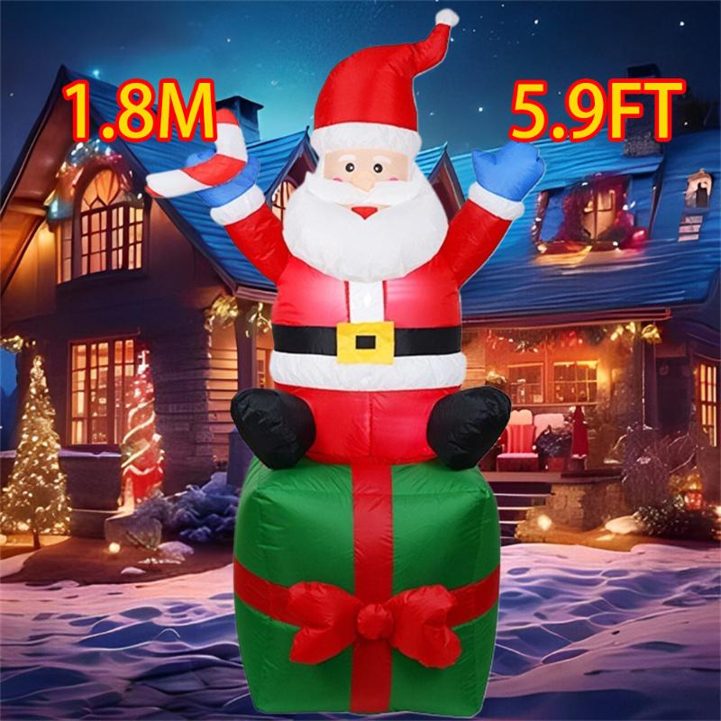 Inflatable Toy Sitting On Box Santa Christmas Inflatable Model Luminous Inflatable Model Christmas Atmosphere Decoration Model