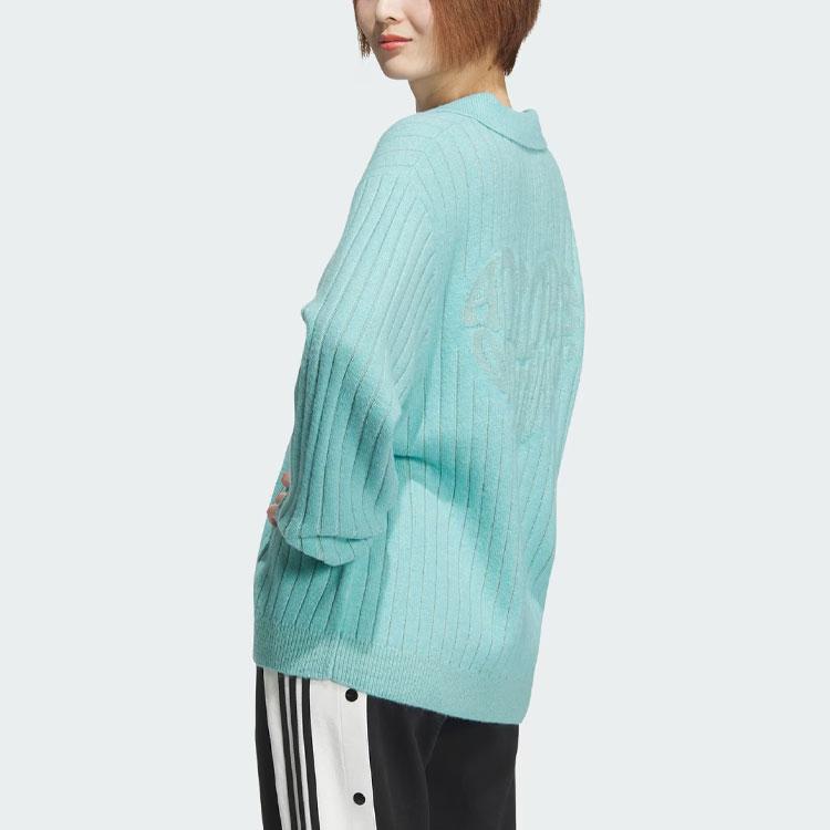 adidas Оригинальный свитер-поло SS24 V-Day в полоску, повседневный спортивный свитер с длинным рукавом, свитера унисекс, мятно-зеленый JE8280