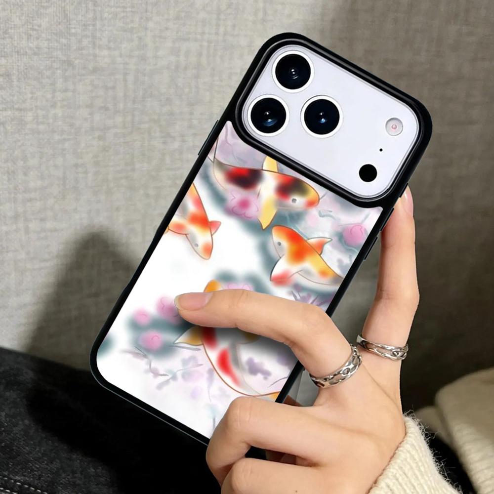 Capa Case for iPhone 17 Air 16 Pro Max 15 Plus 11 13 Mini 14 12 Back Phone Cover Japanese Koi