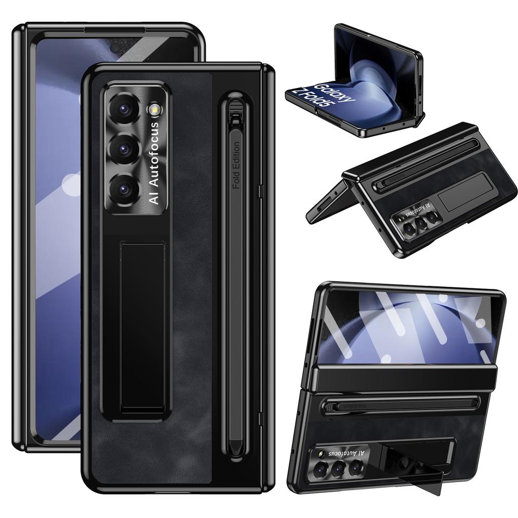 With S Pen Stand Case for Samsung Z Fold 4 5 6 7 W25 Hinge Case Screen Protective Film Pen Slot case for Galaxy Z Fold 6 Slim