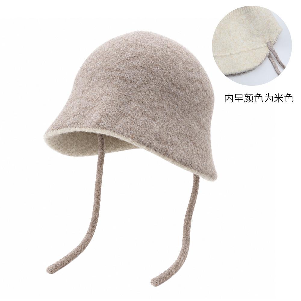 Autumn and winter knitted hat women's face small ear protector wool hat lace-up versatile windproof warm ear protector pullover hat