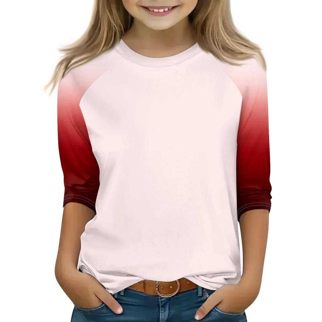 Printed Tops For Youth Girls 4-16 Years Round Neck 3/4 Sleeves T-Shirts Trendy Tops Outfit Tees