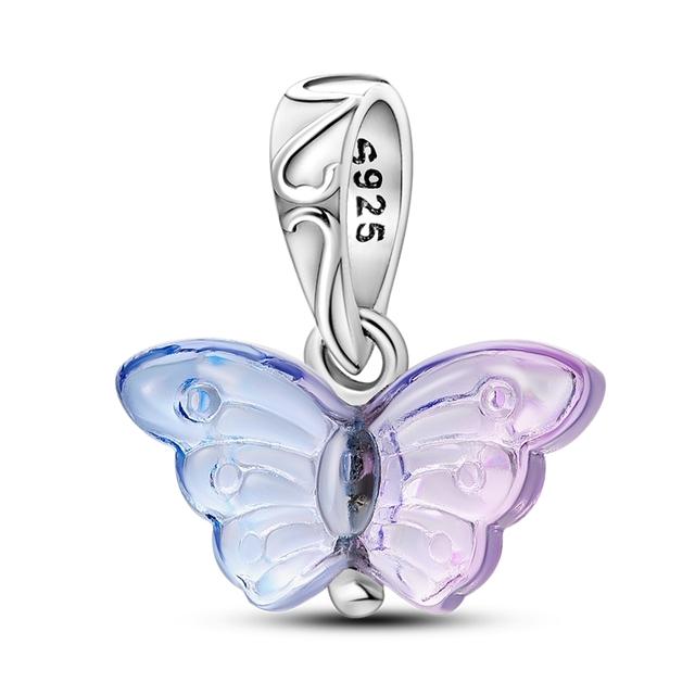 925 Sterling Silver Pink Blue Butterfly Dragonfly Charms Beads For Women Fit Original Bracelet Diy Jewelry Marking Girl