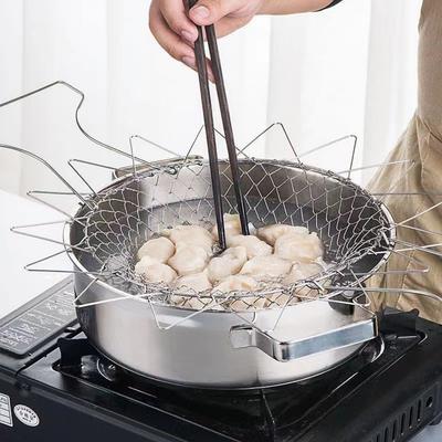 Складная корзина из нержавеющей стали для фритюра - Многофункциональный дуршлаг для жареных продуктов, кухонный инструмент для слива и мытья