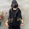 Hooded Denim Vest Ladies Spring and Autumn New Retro Loose Stitching Contrast Color Sleeveless Short Vest Jacket