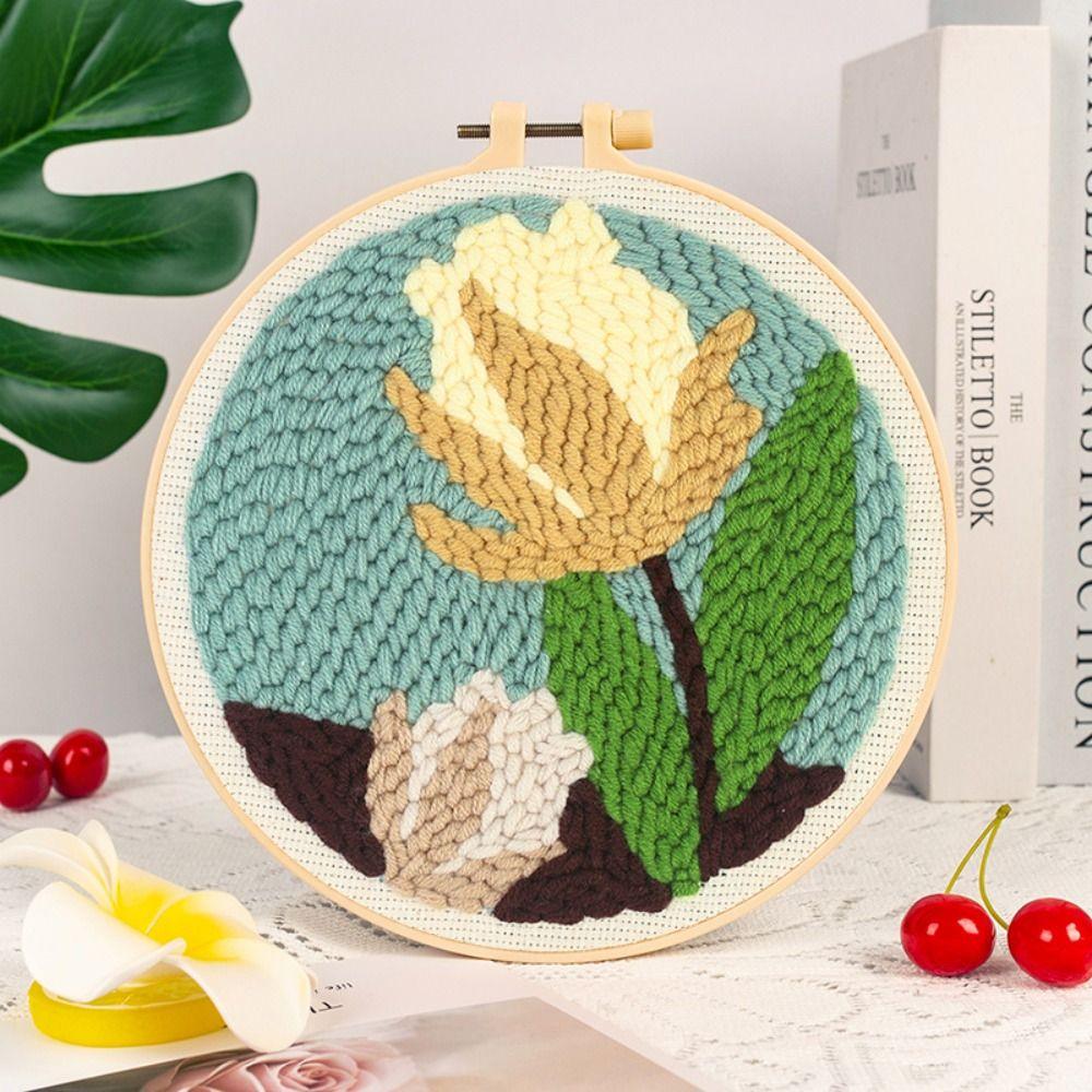 Handmade Punch Needle Set Flower Pattern Rug Punch Embroidery Starter Kit  Educational Toys