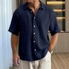 Летняя мужская рубашка на пуговицах с отложным воротником, кардиган с короткими рукавами, свободный кардиган средней длины, повседневная повседневная одежда, офисный деловой топ