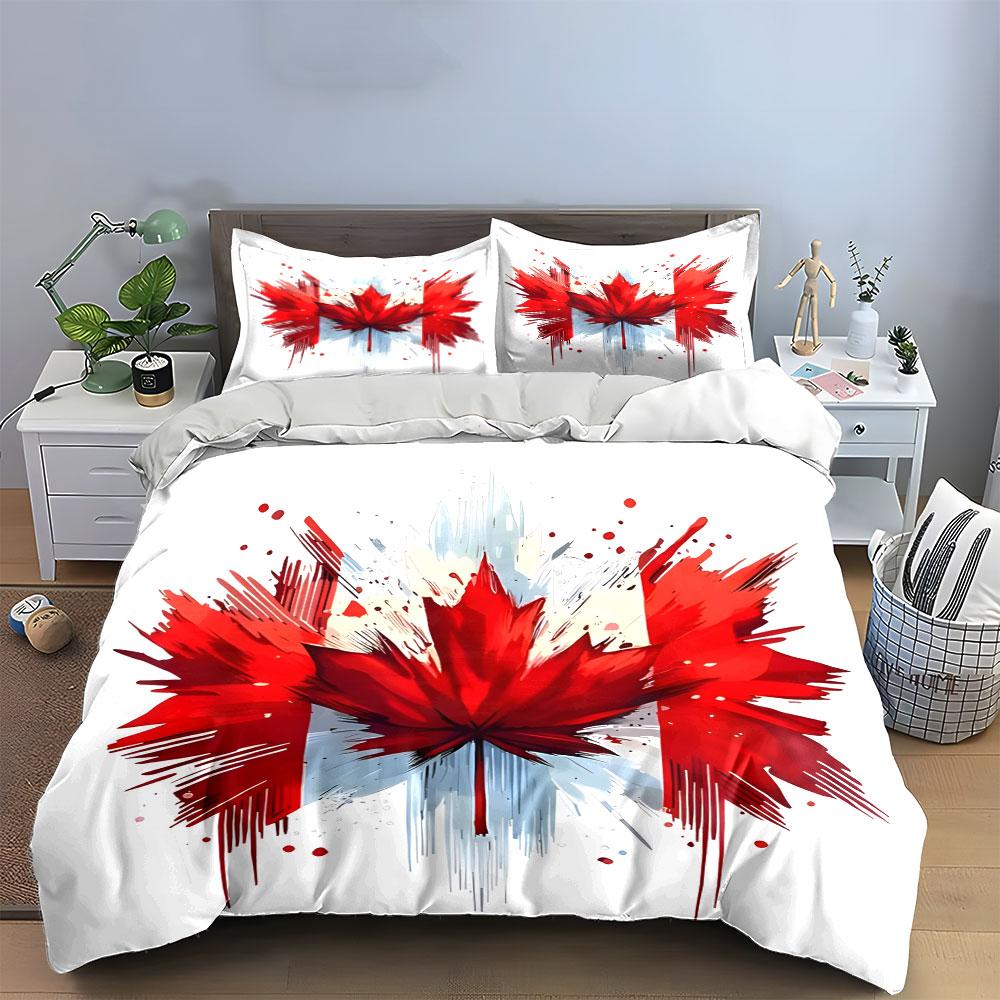Red maple leaf splashes. Bedding sets Duvet cover sets Duvet covers Pillowcases(1*Duvet Cover 2*Pillowcases without duvet insert)