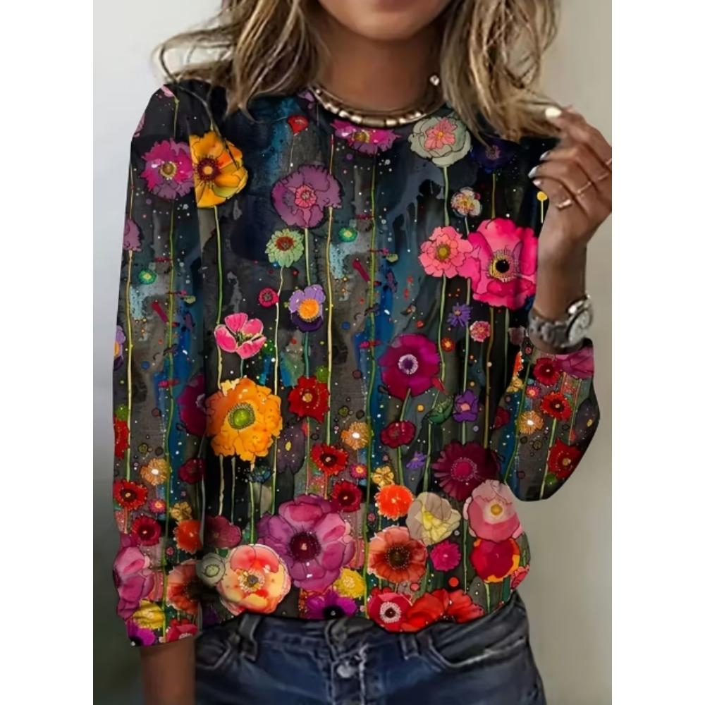 European and American Women's Long Sleeved Printed Fashionable Spring, Summer, Autumn T-shirts, Streetwear Tops