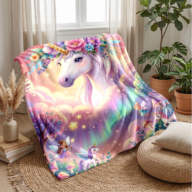 Magical Unicorn Fantasy Theme blanket Lightweight Warm Flannel Blanket Decorative Throw Blanket for Home Decoration