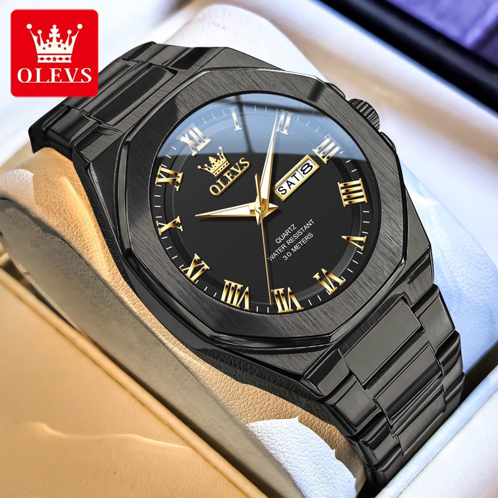 OLEVS Luxury Man Watch Classic Fashion Roman scale Dual Calendar Waterproof Luminous Stainless Steel Original Quartz Wristwatch