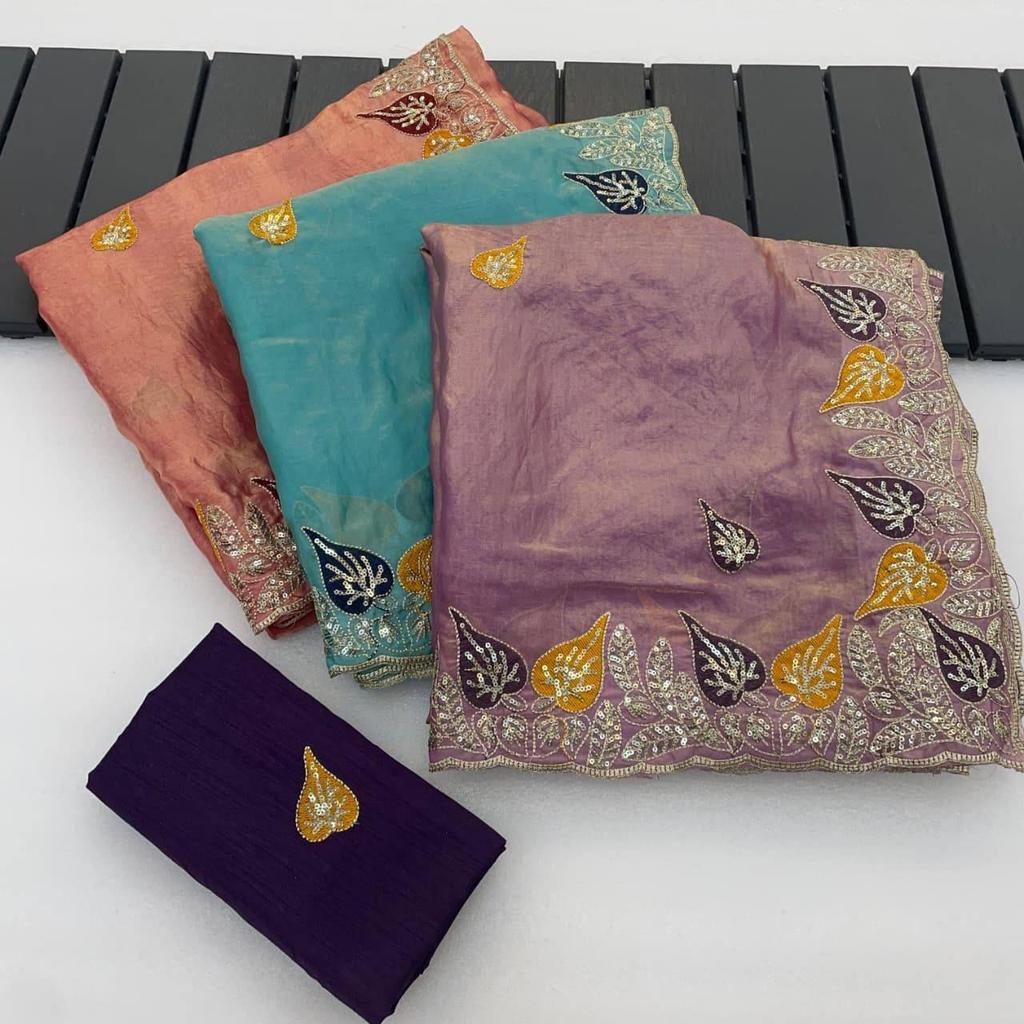 Чистые мягкие атласные сари Fandy с потрясающими пайетками 3 мм и многоцветной вышивкой нитями