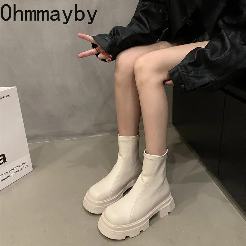 Модные женские короткие сапоги на платформе и каблуке, модные нескользящие туфли с молнией сзади 2024 года, новые женские ботильоны на осень-зиму