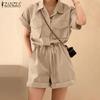 ZANZEA Женские повседневные короткие комбинезоны с отложным воротником и коротким рукавом