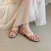 Bow Thin Strap Open-toed Low-heeled Sandals for Women's Summer Wear 2025 Summer New Korean Version Thick Heel Temperament Cool Slippers for Women