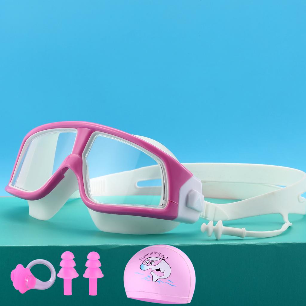 Children Big Frame Swimming Glasses with Earplugs Anti-fog Swimming Glass Boys and Girls Swimming Pool Beach Glasses Swimming