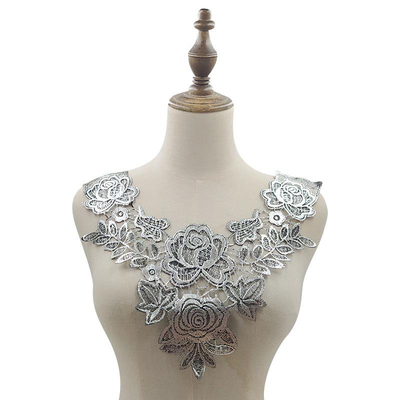 1PC Craft Diy Sewing Fabric Patches 3D Hollow Lace Trim Embroidery Collar Wedding Dress EMA