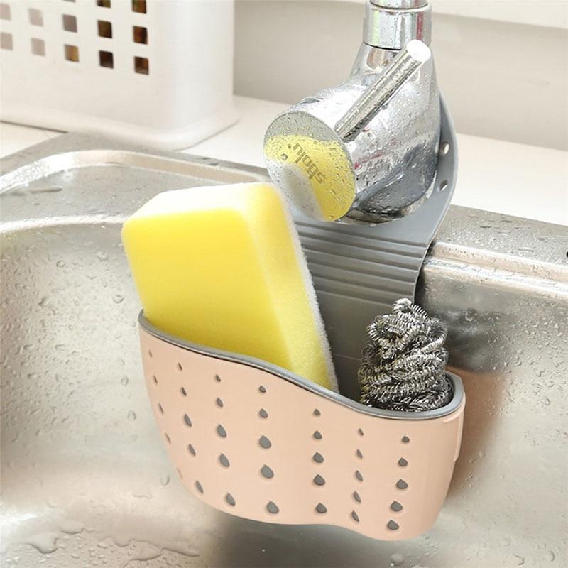 Sink Shelf Soap Sponge Drain Rack Silicone Storage Basket Bag Faucet Holder Adjustable Bathroom Hold
