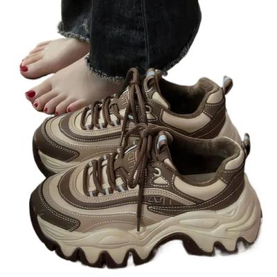 Модные кроссовки женские повседневные белые туфли 8 см модные увеличивающие рост толстые подошвы пружинная платформа кожаные женские массивные кроссовки 2024