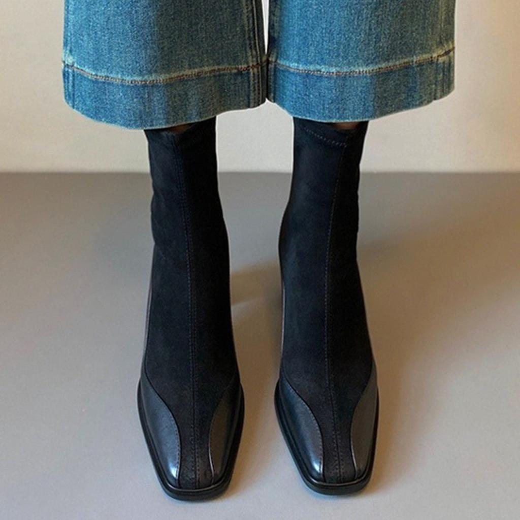 Коровья кожа~ Натуральная кожа короткие ботинки женские новые осень и зима толстый каблук ботинки Мартин Челси тонкие ботинки французский высокий каблук осень и зима